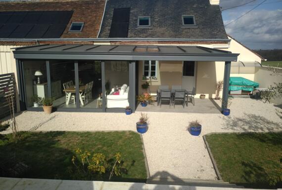 Réalisation d'une véranda Gustave Rideau à Savigny-sur-Braye pour Christian et Brigitte